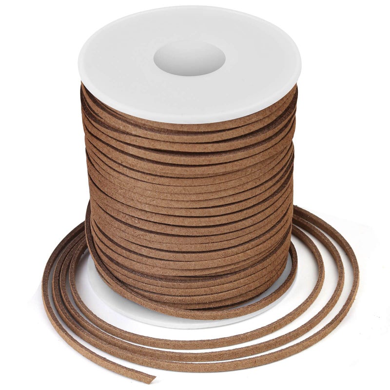 anezus Leather String, Flat Suede Cord Faux Leather Cord Thin Leather Lace for Bracelets, Necklaces, Jewelry Making and Art Crafts (2.7 MM Brown) - Image 1