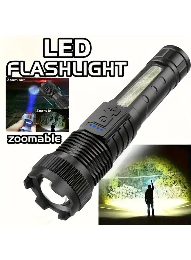 High Power USB Rechargeable LED Flashlight Tactical Zoom Black For Camping - Image 2