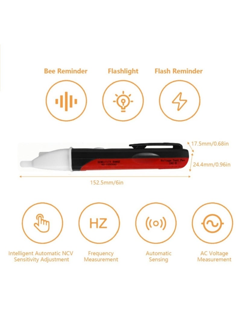 Mmmon Voltage Tester Pen, Voltage Detector Non-Contact Voltage Alert Sensor 90-1000V AC Socket Tester (Red)  - Image 4