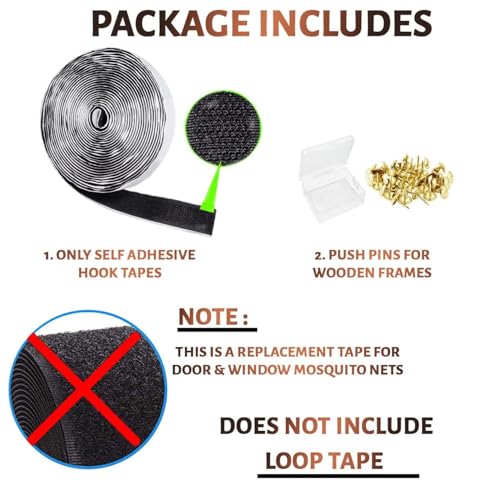 TurtleGrip, Self Adhesive Hook Tape Roll (Without loop tape) & Thumbnails with Strong Glue for Magnetic Door Net & Window Net Replacement Accessory (Black, 20mm width x 6 meters) - Image 3