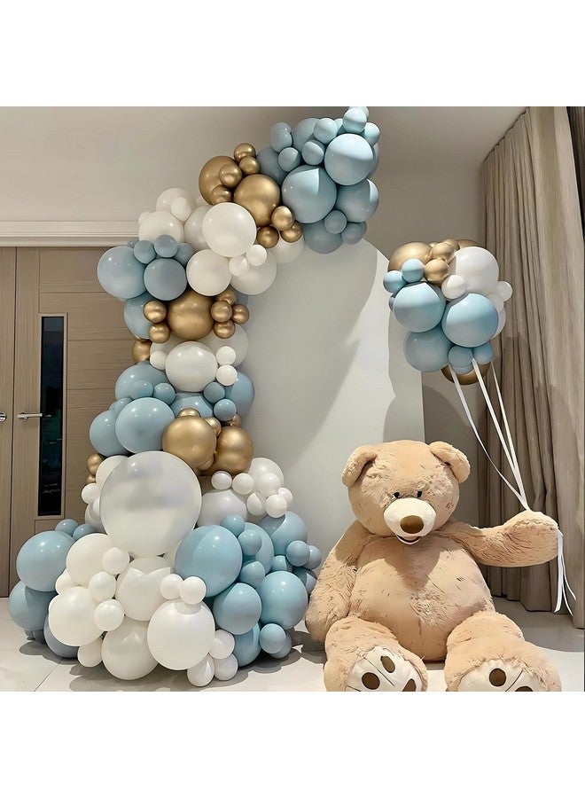 جانينوس بالونات سموج الزرقاء المحشوة المزدوجة، إكليل بالونات أزرق باهت بأحجام مختلفة، 5 12 18 بوصة، غلاف بالونات أزرق فاتح، بالون أخضر حكيم - مجموعة قوس بالونات أزرق باهت مزدوج للكشف عن جنس الطفل، حفل استقبال المولود - Image 4