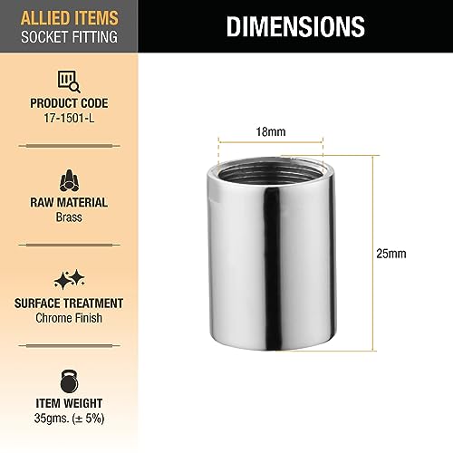 Ruhe® Pipe Fittings Connector | Full Brass 1.25 Inch Socket Connector for Pipe Fittings | (Chrome Finish) | Pack of 2 - Image 2