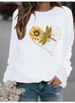 2024wish Womens Animal Print round Neck Sweatshirt Street Style Polyester Fiber Long Sleeve Fresh Sweet Princess Style white without cap