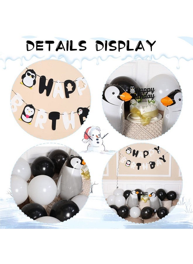 Gejoy 48 Pcs Penguin Birthday Party Decoration Includes Happy Birthday Penguin Banner Walking Balloons Cake Topper Latex Balloons Party Supplies for Winter Baby Shower - Image 3