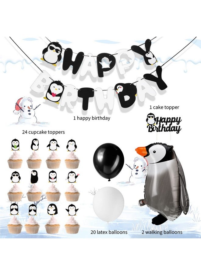 Gejoy 48 Pcs Penguin Birthday Party Decoration Includes Happy Birthday Penguin Banner Walking Balloons Cake Topper Latex Balloons Party Supplies for Winter Baby Shower - Image 2