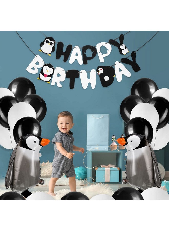 Gejoy 48 Pcs Penguin Birthday Party Decoration Includes Happy Birthday Penguin Banner Walking Balloons Cake Topper Latex Balloons Party Supplies for Winter Baby Shower - Image 4