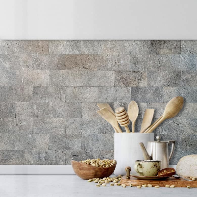 AULIGET 3" x 6" Subway Tile Peel and Stick Backsplash, Thick PVC Stick on Wall Tiles (100, Mountain Rock) - Image 2