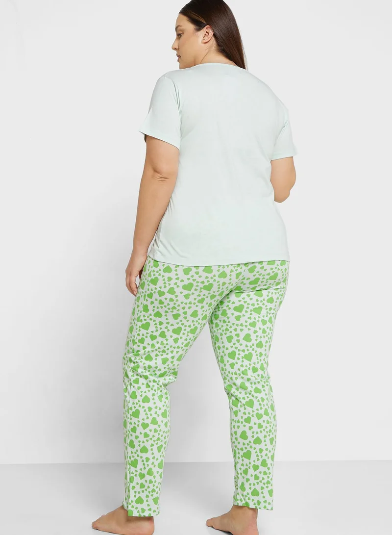 Ginger Plus Graphic Nightwear T-Shirt And Pyjama Set