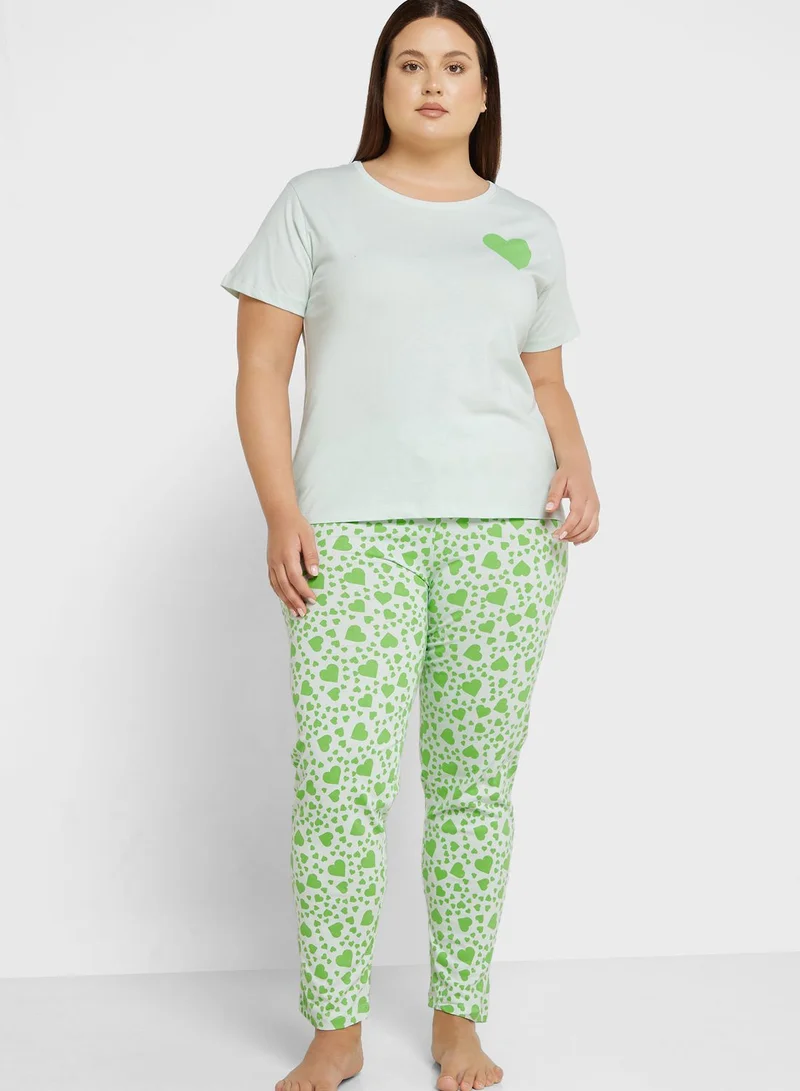 Ginger Plus Graphic Nightwear T-Shirt And Pyjama Set