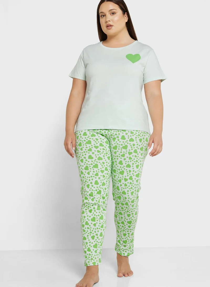 Ginger Plus Graphic Nightwear T-Shirt And Pyjama Set