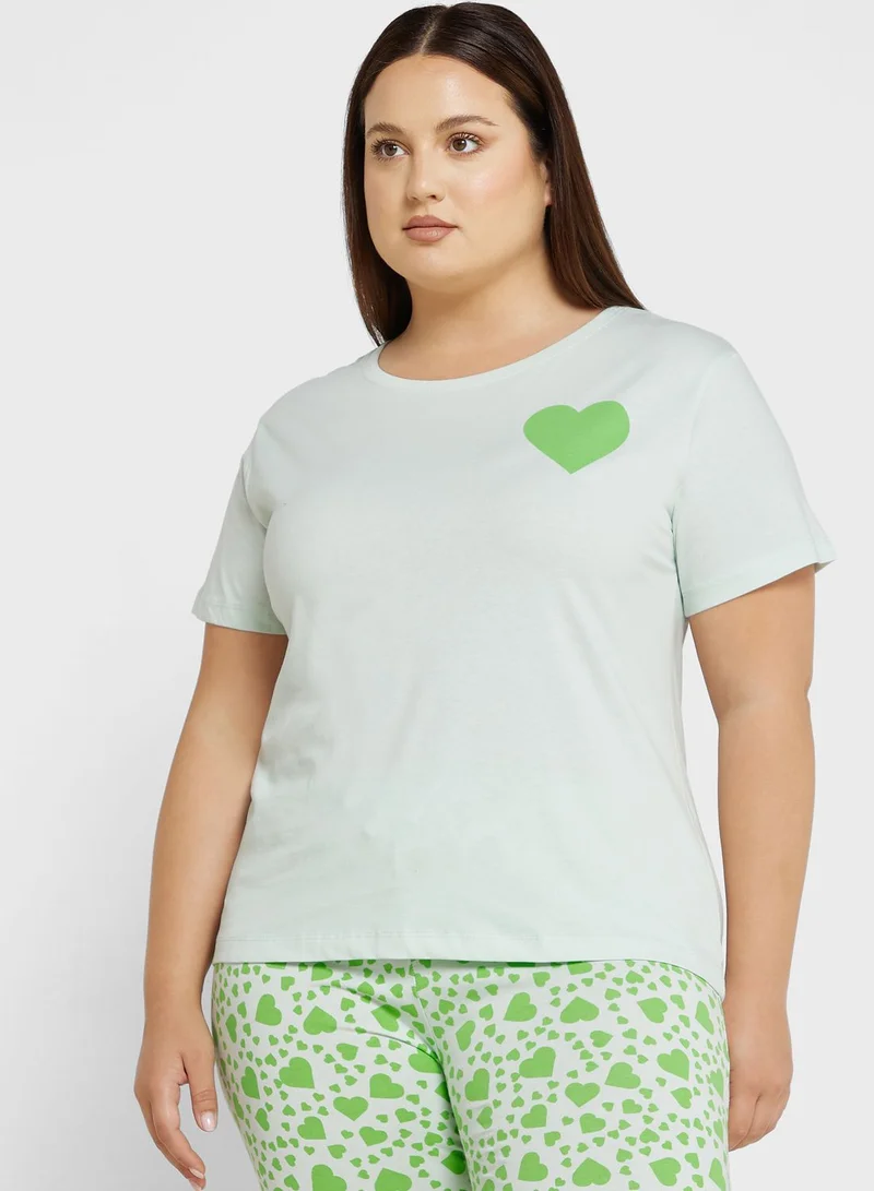 Ginger Plus Graphic Nightwear T-Shirt And Pyjama Set