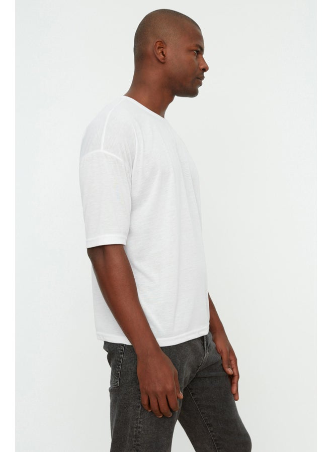 trendyol White Basic Men's Crew Neck Oversize Short Sleeve T-Shirt - Image 5