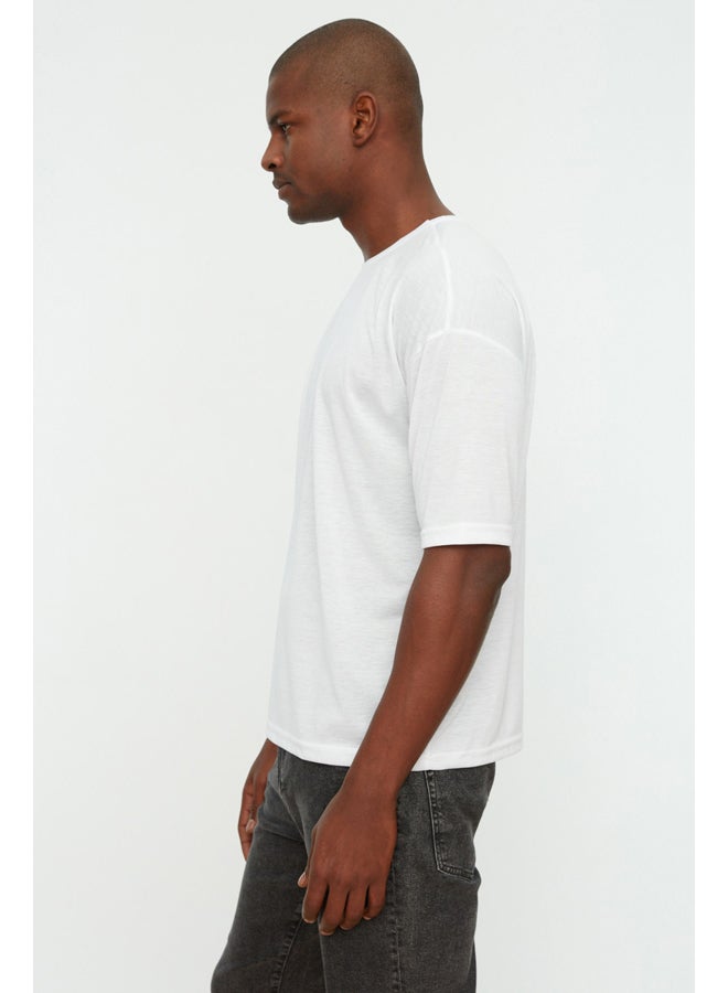 trendyol White Basic Men's Crew Neck Oversize Short Sleeve T-Shirt - Image 4