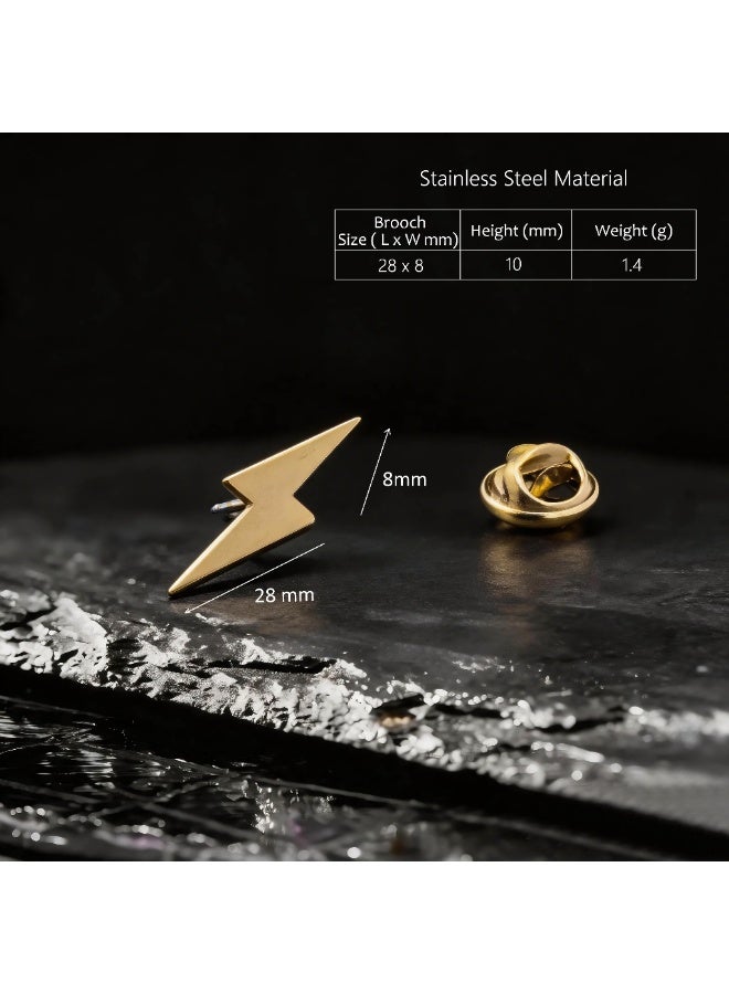 HomeNoor Geometric Lightning Bolt Brooch, Premium Stainless Steel Lapel Pin, Stylish Suit Accessory for Business, Wedding, Formal & Casual Wear, Perfect Gift for Men & Women - Image 2