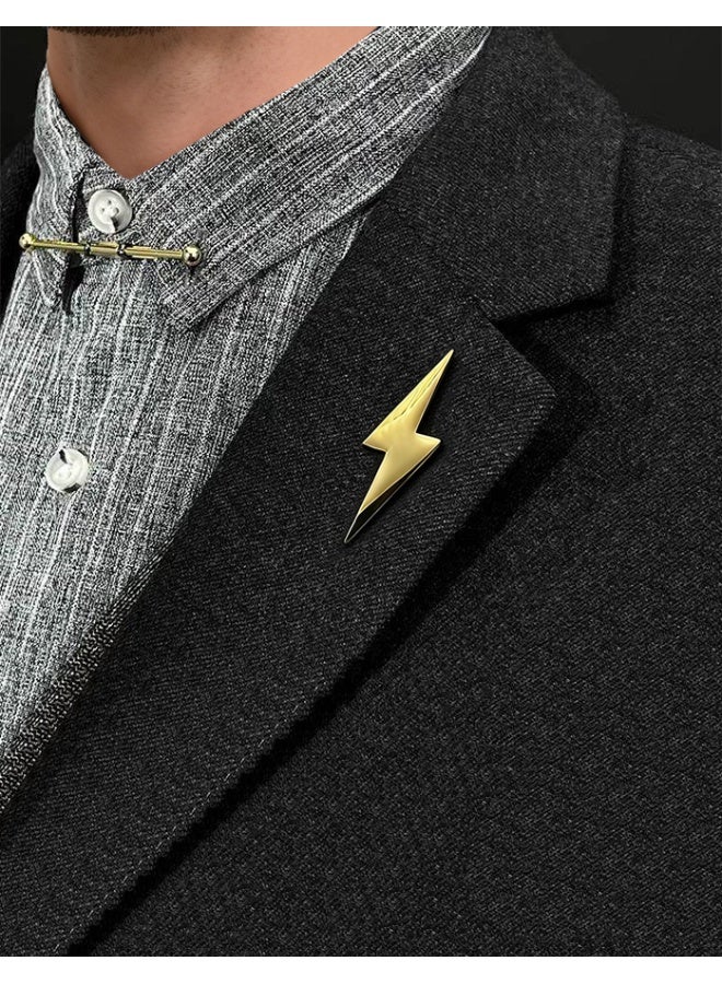 HomeNoor Geometric Lightning Bolt Brooch, Premium Stainless Steel Lapel Pin, Stylish Suit Accessory for Business, Wedding, Formal & Casual Wear, Perfect Gift for Men & Women - Image 1