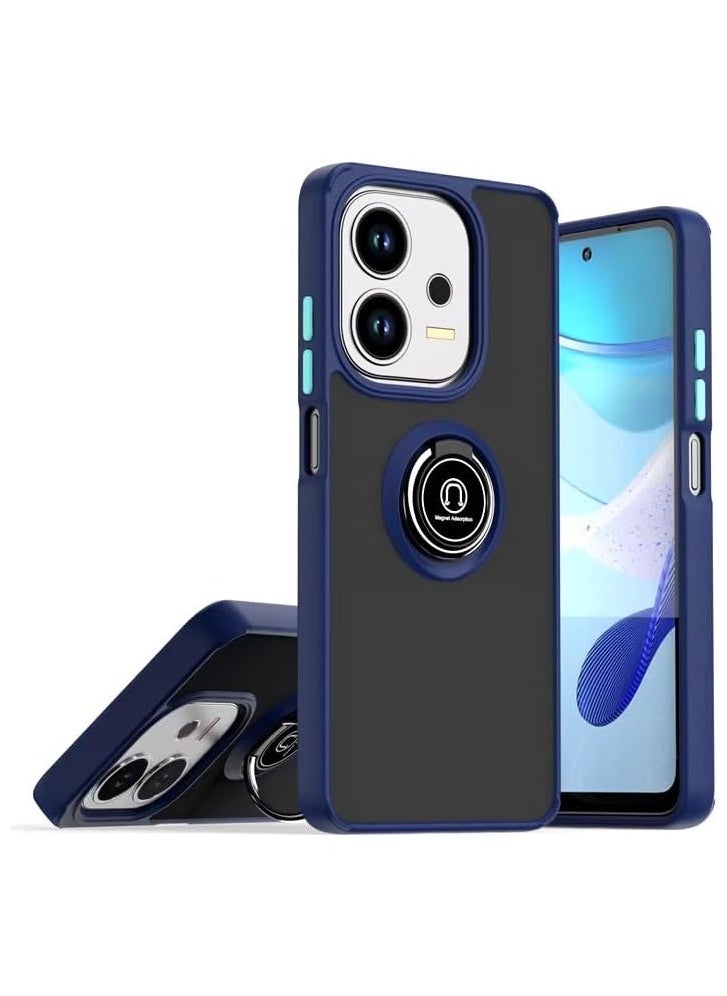 Oppo A40 Case/Oppo A3X Case/Oppo A3 Case Flexible Silicone Case Camera Protection Thin Translucent Shockproof Matte Back Cover with 360 rotational Magnetic Ring Holder (Blue)