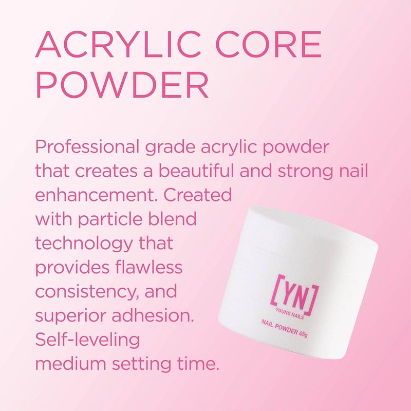 Young Nails Acrylic Core Powder - Self-Leveling Acrylic Nail Powder, Clear Nude Pink White Acrylic Powder for Nail Extenstion, Professional Grade, Superior Adhesion, Color - Pink, 45g - Image 2