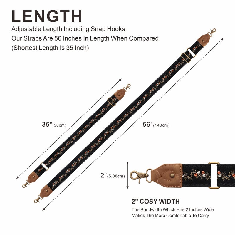 Nefelibata Purse Strap-2" Crazy Horse Leather Wide Shoulder Strap Adjustable Replacement,Retro Jacquard Embroidery Multi-pattern Crossbody Bag Straps for Handbag,Crossbody Bags,ã€(Vintage florals) - Image 5