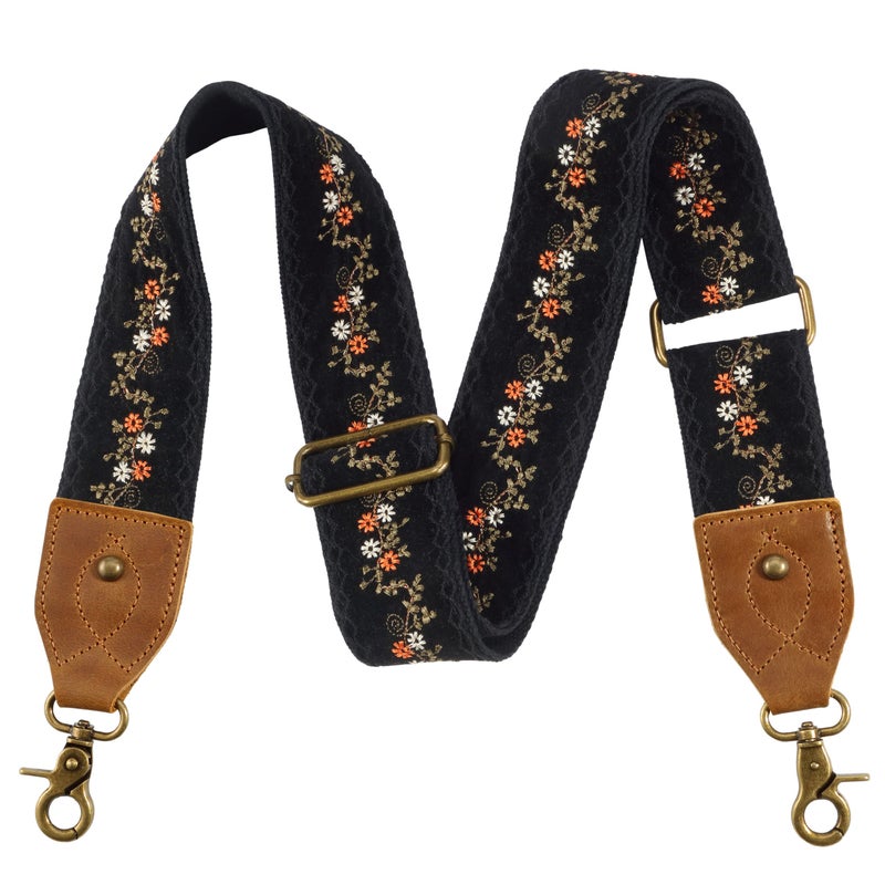Nefelibata Purse Strap-2" Crazy Horse Leather Wide Shoulder Strap Adjustable Replacement,Retro Jacquard Embroidery Multi-pattern Crossbody Bag Straps for Handbag,Crossbody Bags,ã€(Vintage florals) - Image 1