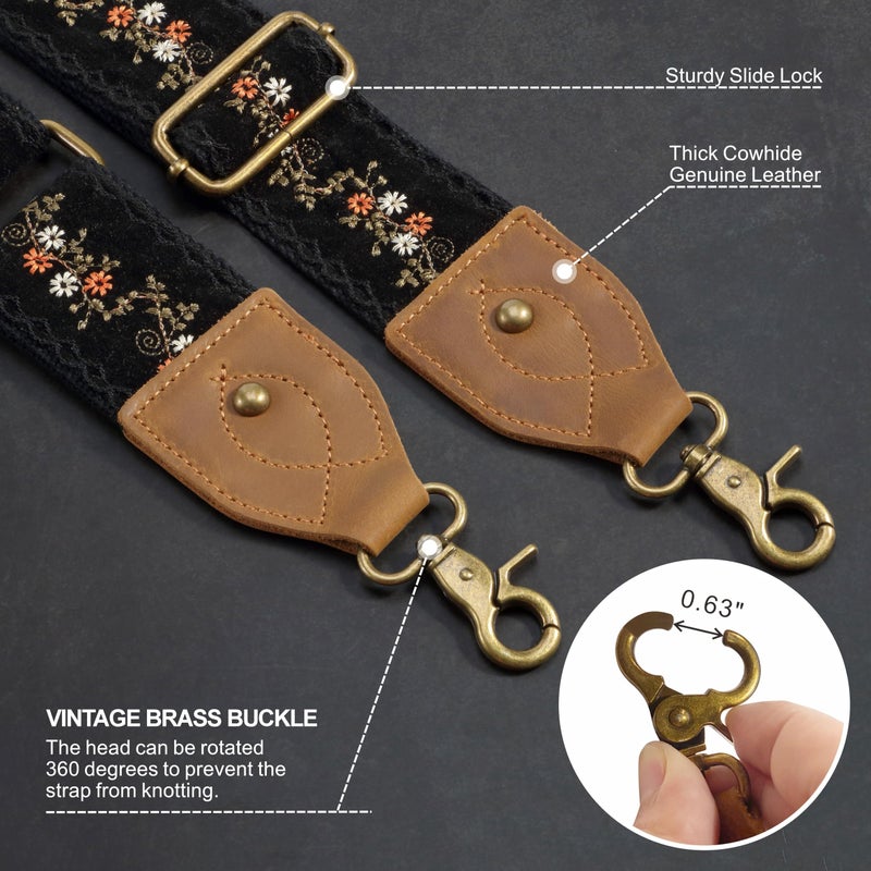 Nefelibata Purse Strap-2" Crazy Horse Leather Wide Shoulder Strap Adjustable Replacement,Retro Jacquard Embroidery Multi-pattern Crossbody Bag Straps for Handbag,Crossbody Bags,ã€(Vintage florals) - Image 3
