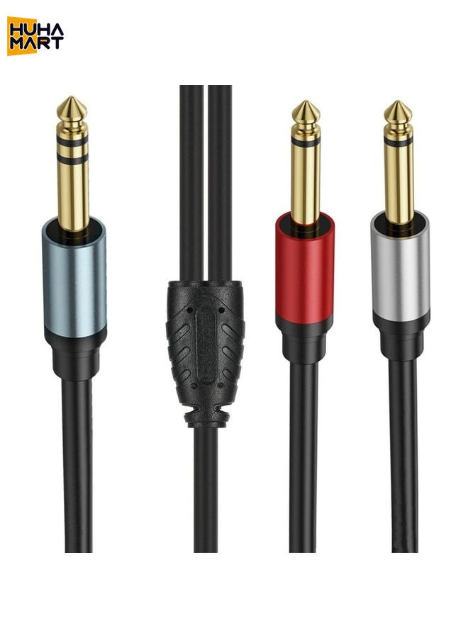 HuHa Mart 0.3m Gold Plated 6.35mm Male Dual Sound TRS Stereo to 2 x 6.35mm Male TS Mono Y Splitter Adapter Audio Cable(Black) - Image 2