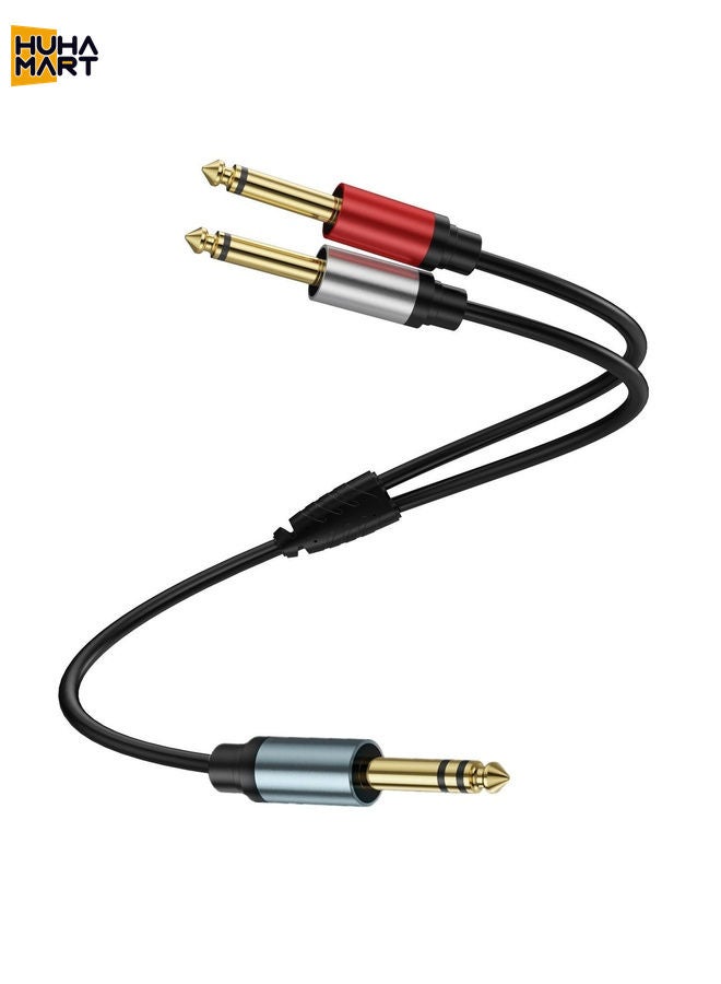 HuHa Mart 0.3m Gold Plated 6.35mm Male Dual Sound TRS Stereo to 2 x 6.35mm Male TS Mono Y Splitter Adapter Audio Cable(Black) - Image 1