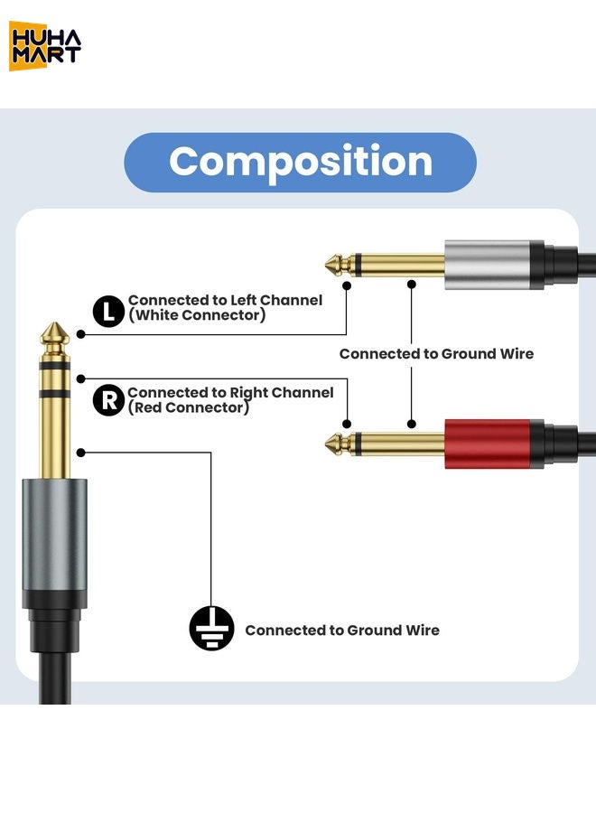 HuHa Mart 0.3m Gold Plated 6.35mm Male Dual Sound TRS Stereo to 2 x 6.35mm Male TS Mono Y Splitter Adapter Audio Cable(Black) - Image 4
