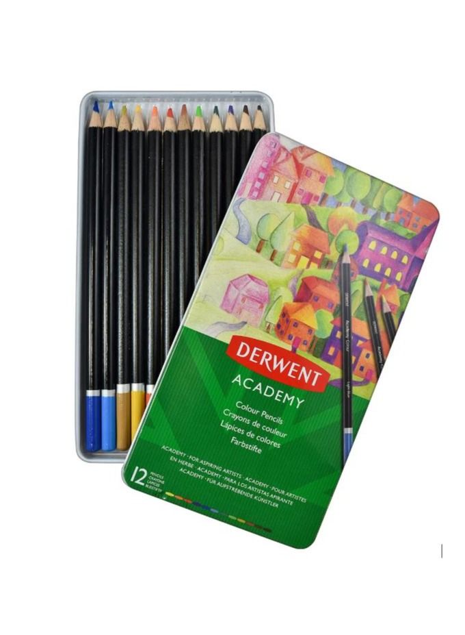 Derwent Academy Colour Pencils 12 Colour Tin - Image 1