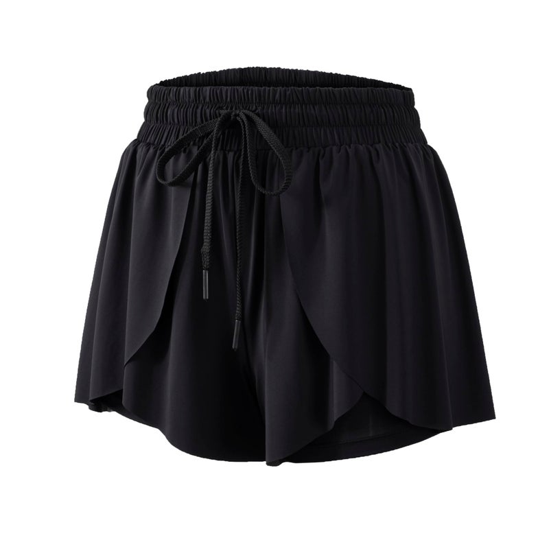 Blaosn Flowy Running Shorts for Women Workout Athletic Gym Yoga Sport Active Wear Golf Hiking Bike Skort Sweat Pants Tennis Skirt with Pockets Spandex Cute Comfy Trendy Clothes Casual Summer Outfits Black S - Image 1