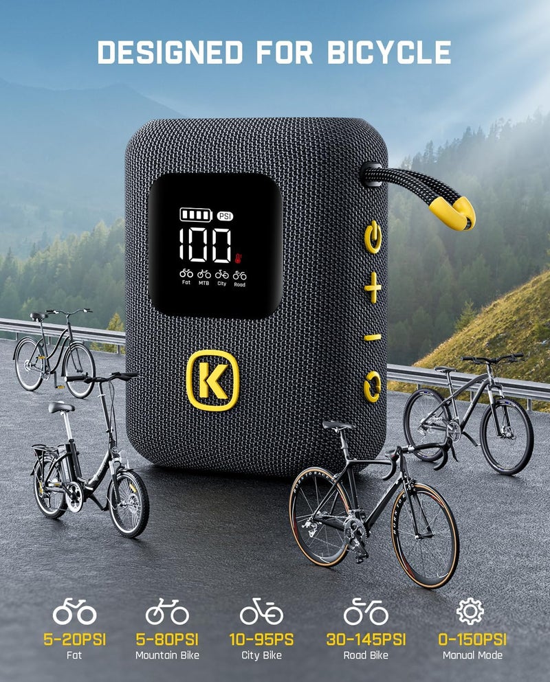 Fanttik X8 Ace Bike Pump 150PSI Fast Portable Tire Inflator, Cordless Rechargeable Electric Bicycle Air Pump, Auto Stop, with Presta and Schrader Valve for Fat, Mountain Bike, City Bike, Road Bike - Image 5