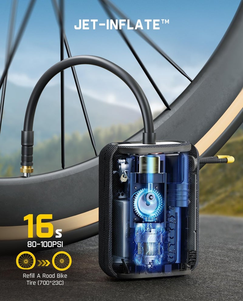 Fanttik X8 Ace Bike Pump 150PSI Fast Portable Tire Inflator, Cordless Rechargeable Electric Bicycle Air Pump, Auto Stop, with Presta and Schrader Valve for Fat, Mountain Bike, City Bike, Road Bike - Image 2