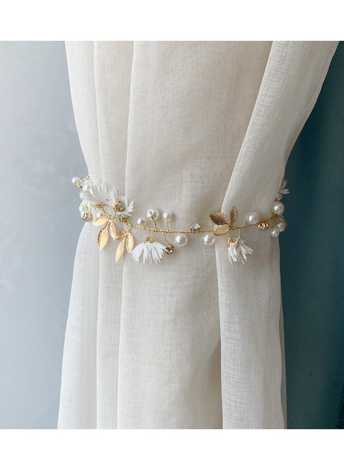 Light Luxury metal Pearl Woven Living Room Soft Decoration Curtain Straps（1 Pair）  - Image 1