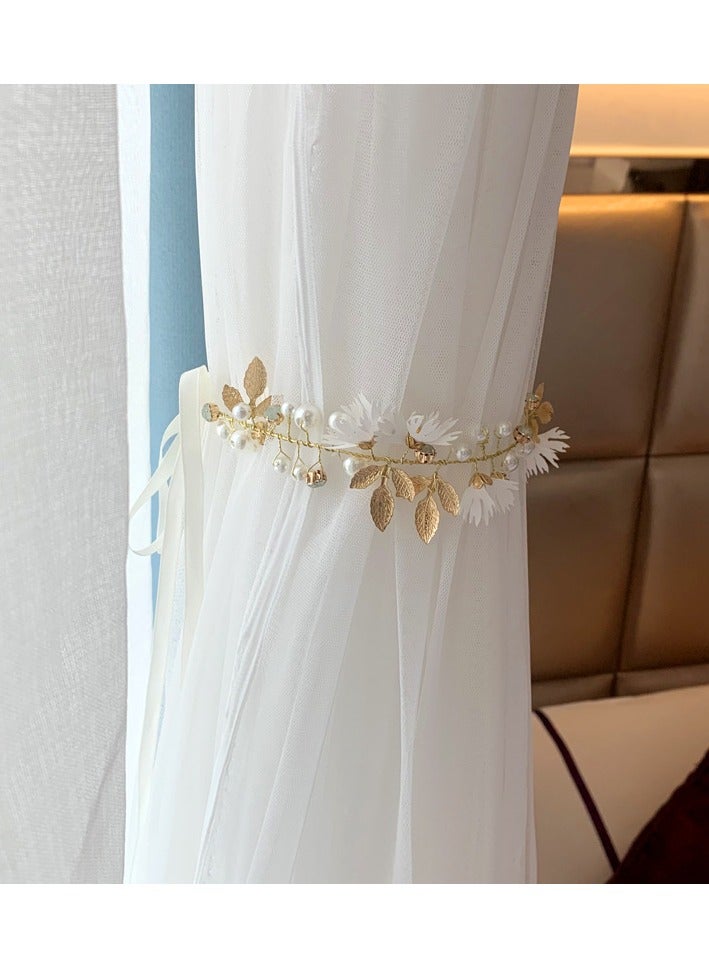 Light Luxury metal Pearl Woven Living Room Soft Decoration Curtain Straps（1 Pair）  - Image 3