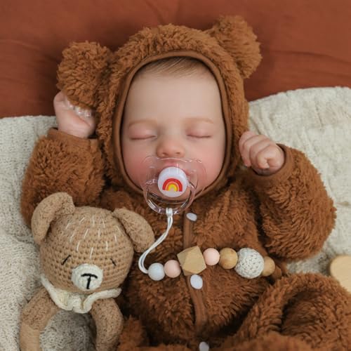 SCOM 20 Reborn Baby HandPainted Hair Lifelike Vinyl Limbs Soft Cloth Body Weighted 7Piece Gift Set Magnetic Pacifier Bottle Diaper Realistic Newborn Doll for Ages 3 - Image 5