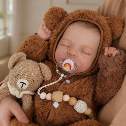 SCOM 20 Reborn Baby HandPainted Hair Lifelike Vinyl Limbs Soft Cloth Body Weighted 7Piece Gift Set Magnetic Pacifier Bottle Diaper Realistic Newborn Doll for Ages 3 - Image 1