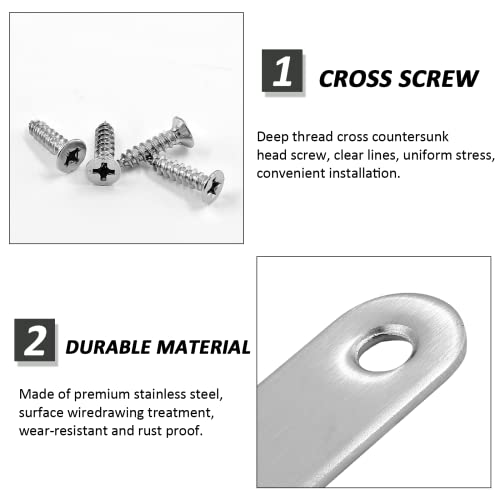 Litoexpe 4 Pcs 6.1 Inch Stainless Steel Straight Brackets, Silver Flat Straight Brace Metal Mending Plate Connector for Wood Furniture Repair, with 20 Pieces Screws (6.1 x 0.7 inch, 156 x 18 mm) - Image 3