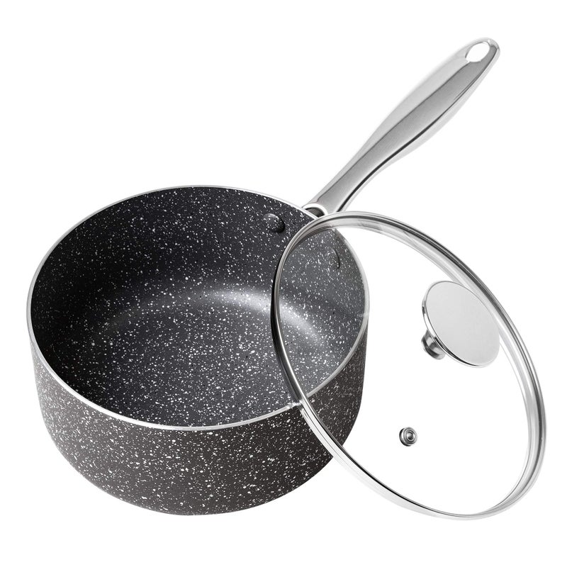 MICHELANGELO 2 Quart Saucepan with Lid Nonstick Sauce Pan with Healthy Coating Granite Sauce Pan with Stainless Steel Handle 2 Qt Saucepan Induction Compatible Gray