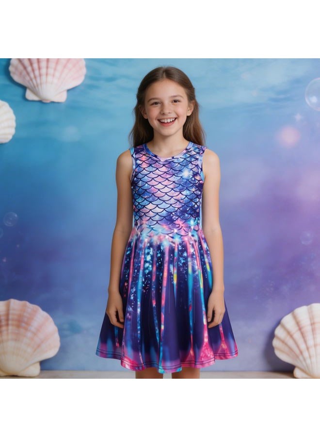 Funnycokid Girls Mermaid Dresses Summer Sundress Kids Sleeveless Outfit Birthday Dress Size 6 Size 7 Spring Twirl Clothes 6-7 Years - Image 4