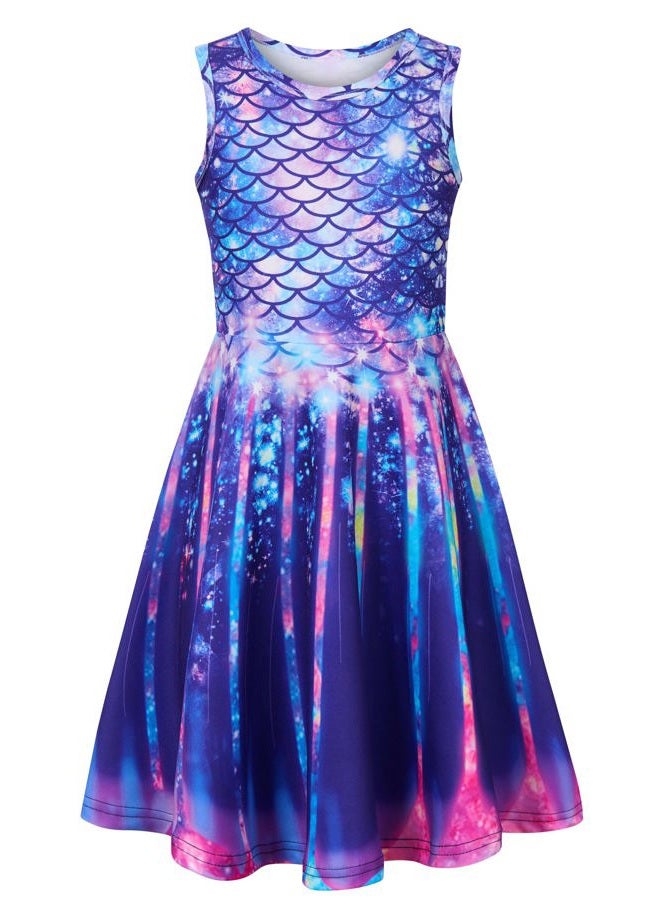 Funnycokid Girls Mermaid Dresses Summer Sundress Kids Sleeveless Outfit Birthday Dress Size 6 Size 7 Spring Twirl Clothes 6-7 Years - Image 1