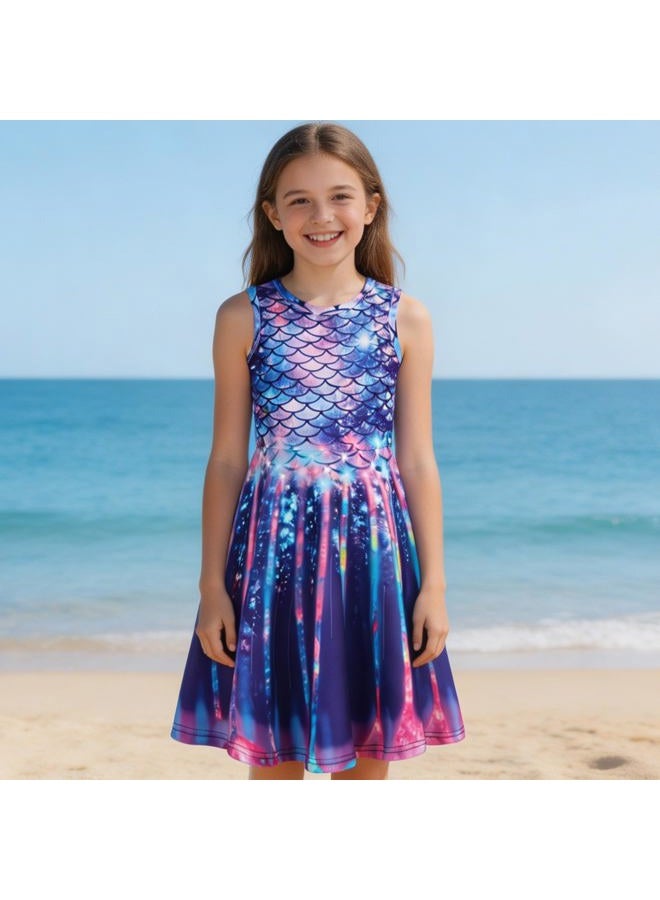 Funnycokid Girls Mermaid Dresses Summer Sundress Kids Sleeveless Outfit Birthday Dress Size 6 Size 7 Spring Twirl Clothes 6-7 Years - Image 5