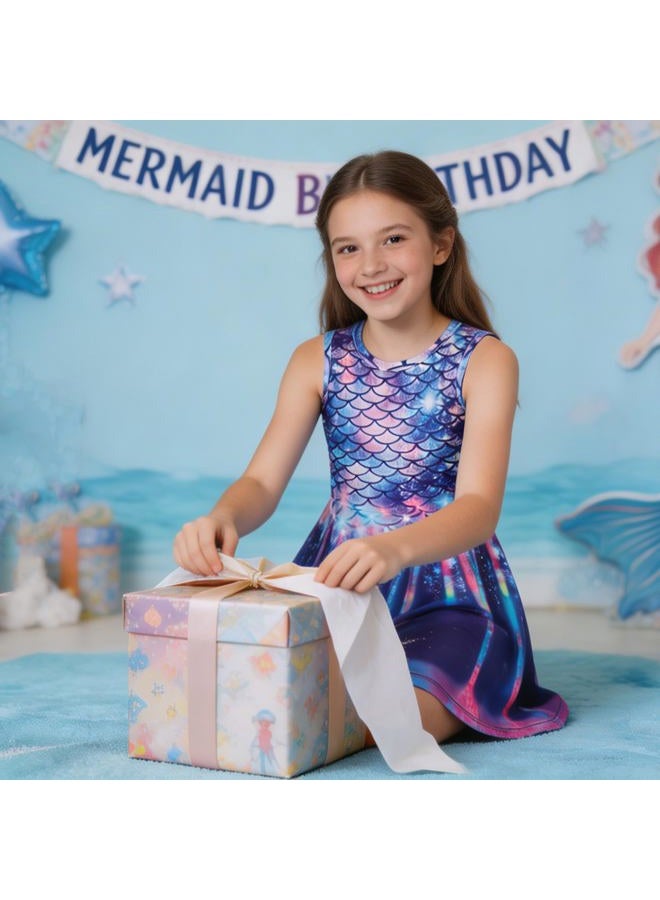 Funnycokid Girls Mermaid Dresses Summer Sundress Kids Sleeveless Outfit Birthday Dress Size 6 Size 7 Spring Twirl Clothes 6-7 Years - Image 2