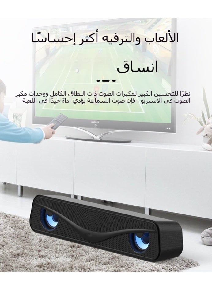 Computer Speakers for Desktop Laptop Tablet, Wired USB Mini Sound Bar Speaker with Stereo Sound, Vibrating Diaphragms, Flowing LED, Plug-n-Play PC Speakers Computer Sound Bar, USB Input - Image 3