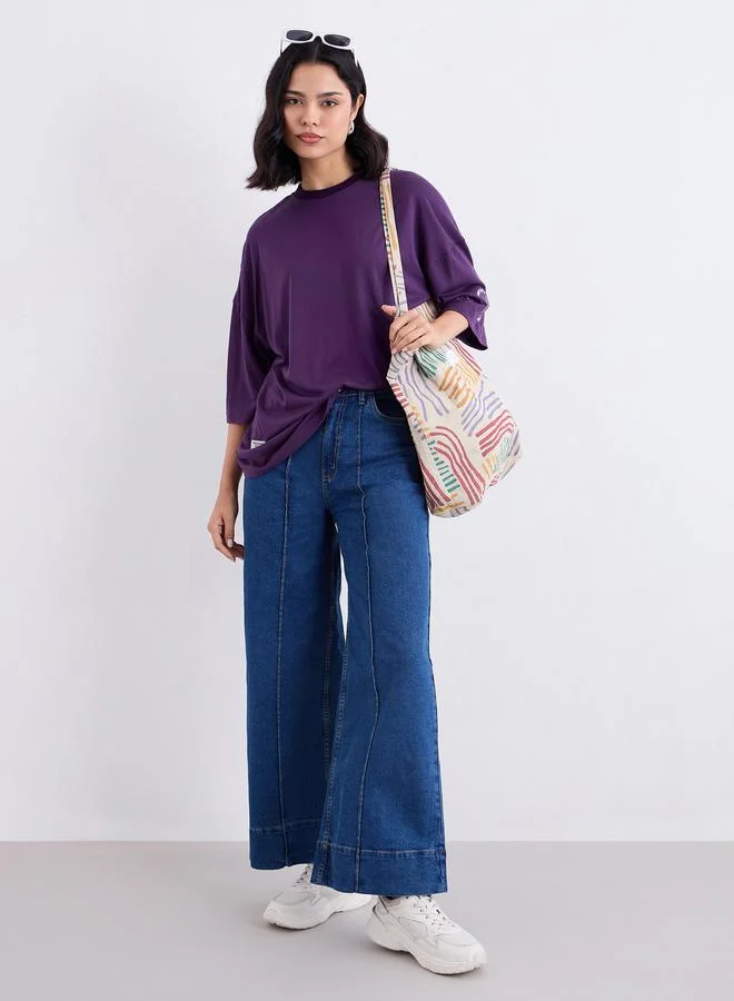 Styli Styli Purple Oversized Slogan Print T-Shirt
