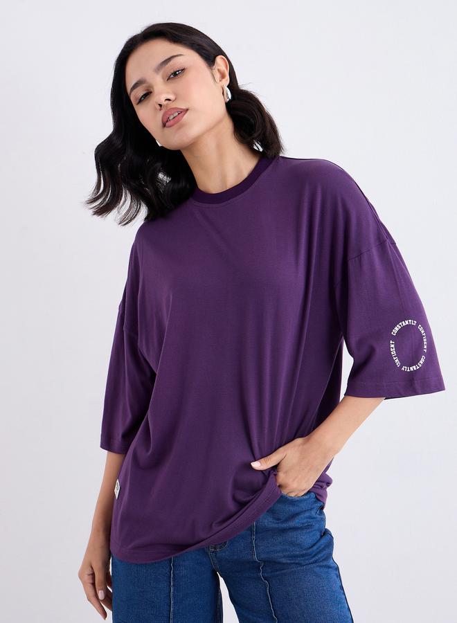 ستايلي تيشيرت فضفاض بطبعة كتابة - Image 3