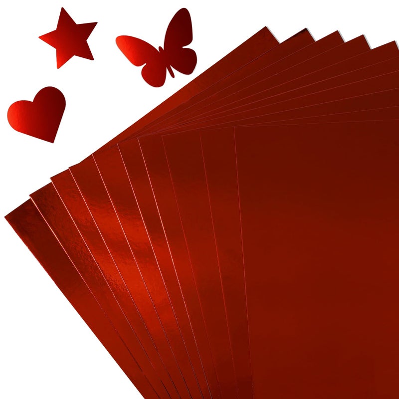 Nufiwra 30 Sheets Metallic Red Cardstock Paper - A4 Size (250gsm), Mirror Finish Gold Foil Board for Crafting, Invitations, and Decorations - Die Cut and Plotter Compatible - Image 1
