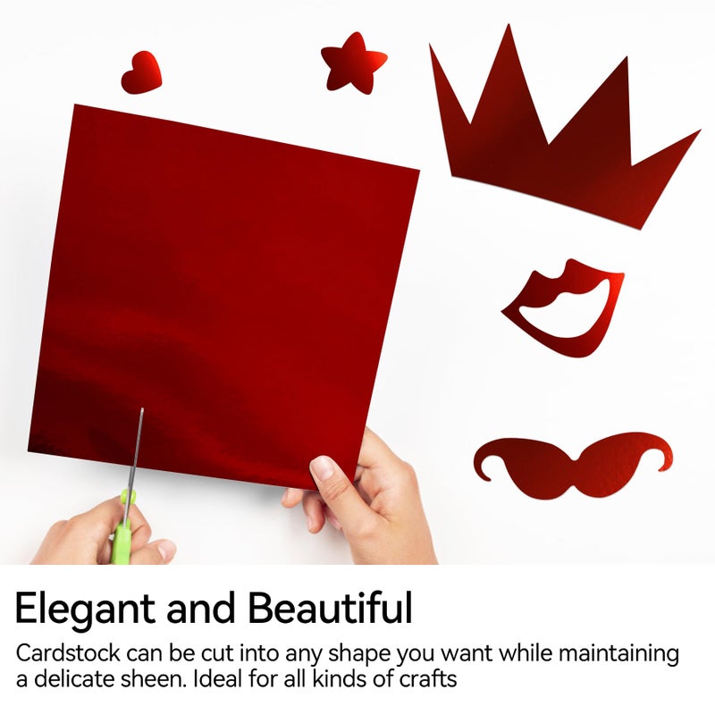 Nufiwra 30 Sheets Metallic Red Cardstock Paper - A4 Size (250gsm), Mirror Finish Gold Foil Board for Crafting, Invitations, and Decorations - Die Cut and Plotter Compatible - Image 4
