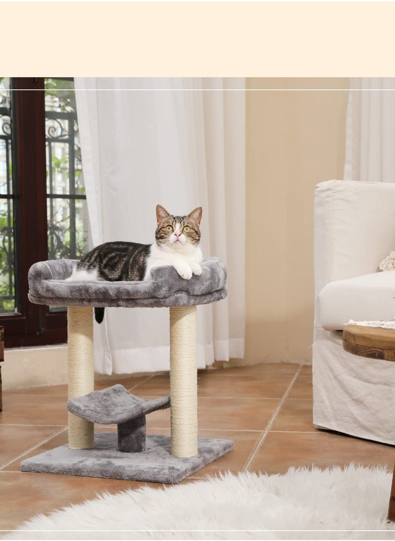 Cat Scratching Post Small Cat Tree Cat Scratcher with Large Plush Top Perch Bed Cat Post and Curved Platform 48x40.5x40.5cm
