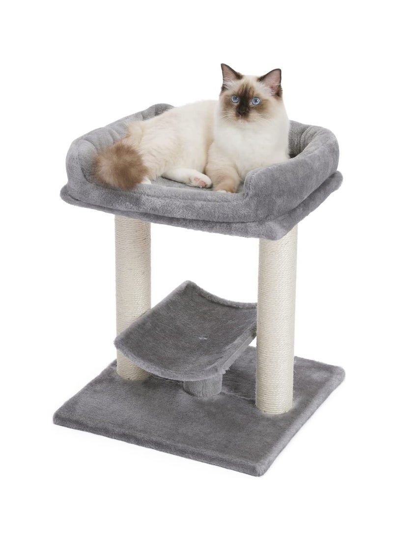 Cat Scratching Post Small Cat Tree Cat Scratcher with Large Plush Top Perch Bed Cat Post and Curved Platform 48x40.5x40.5cm