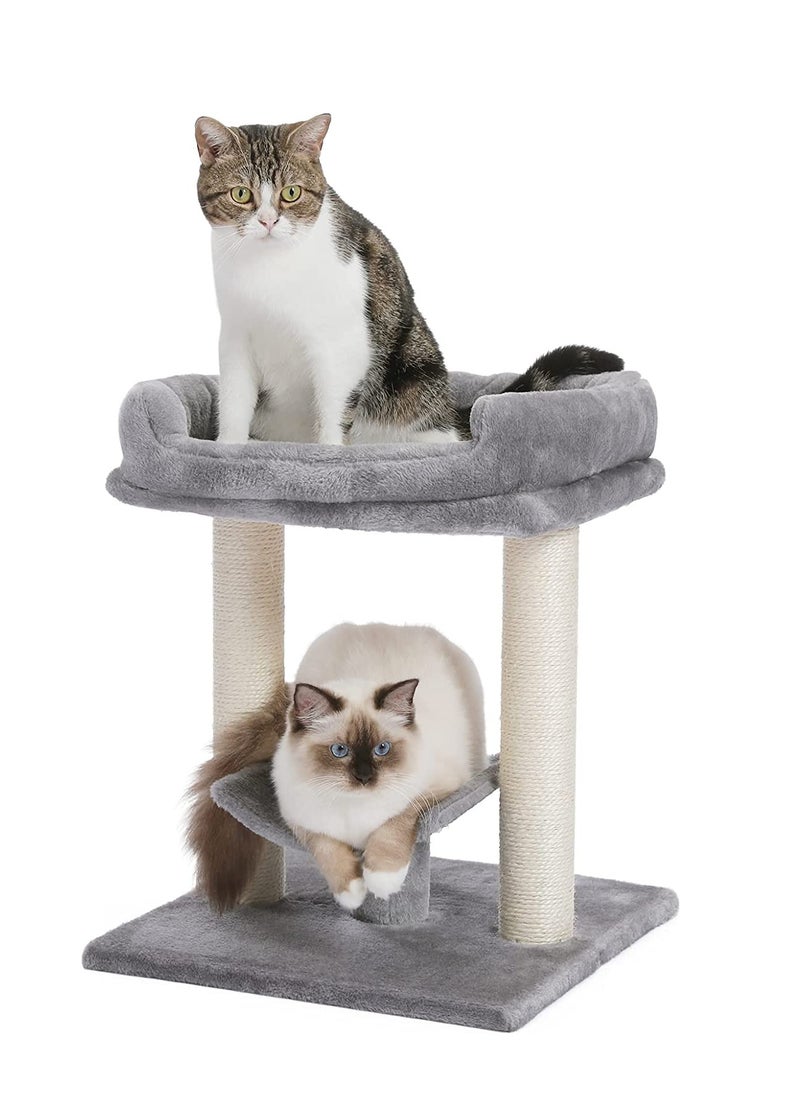 Cat Scratching Post Small Cat Tree Cat Scratcher with Large Plush Top Perch Bed Cat Post and Curved Platform 48x40.5x40.5cm