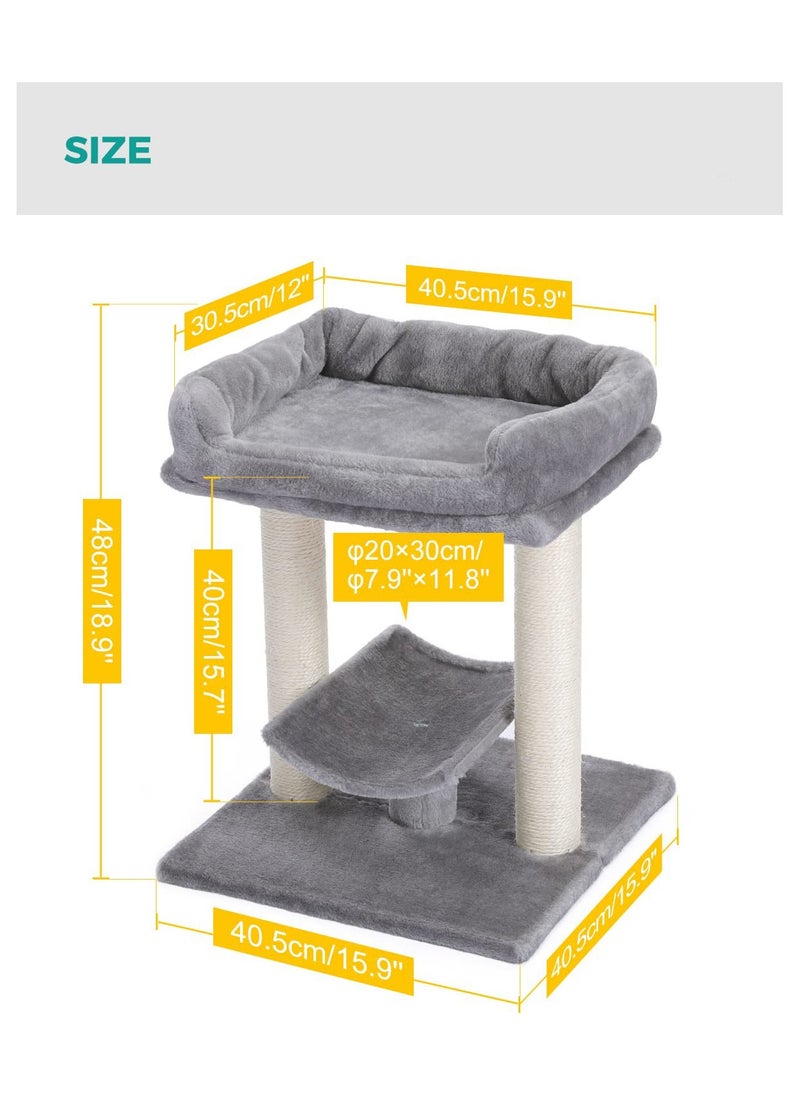 Cat Scratching Post Small Cat Tree Cat Scratcher with Large Plush Top Perch Bed Cat Post and Curved Platform 48x40.5x40.5cm